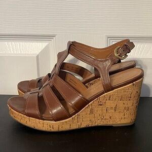 Franco Sarto Marybeth Tan Leather Wedge Sandals